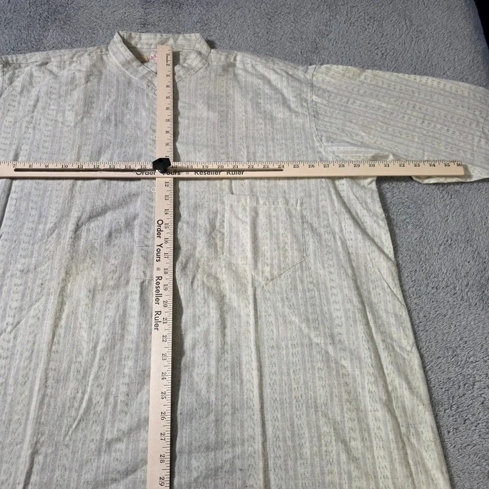 Faultless 1881 Womens 19 Nightgown Grey Striped Victorian Band Collar Long Slv